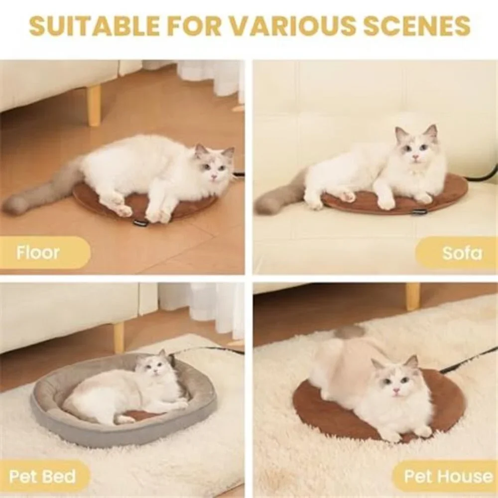 Pet Heating Pad Cat Dog Heated Bed Waterproof Round 16 Inch Indoor Outdoor Pad